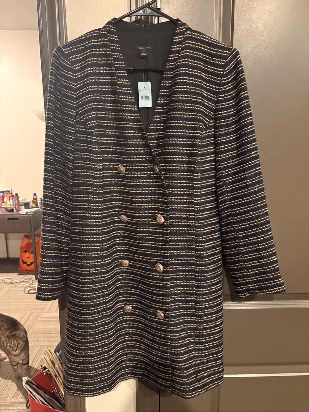 Ann Taylor Black and Gold Striped Long Sleeve Dress